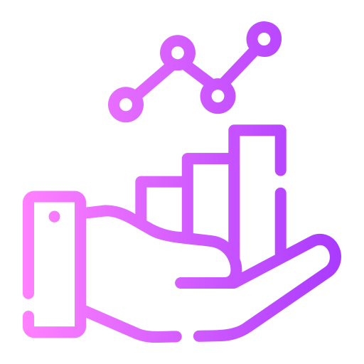 Services A hand offering out a rising chart, gradient line illustration.
