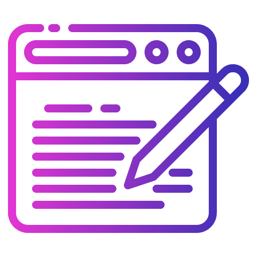 Services Pencil over a webpage image, gradient line illustration in purple and blue.