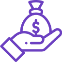 A hand icon holding a back with a dollar symbol