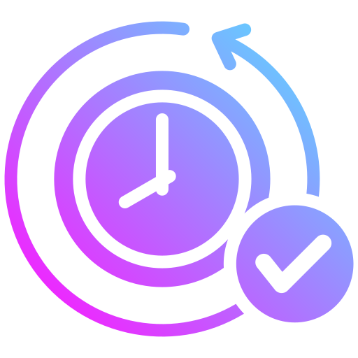 Services Clock with a circular arrow symbolizing time management or backup, gradient line illustration.